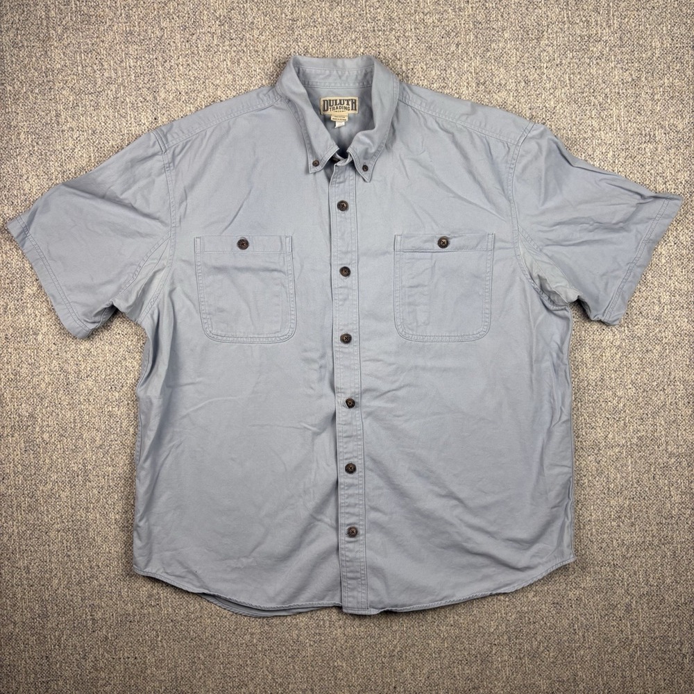 Duluth Button Up Shirt Mens 2XL Blue Pockets Rugged Cotton Outdoors Casual‎